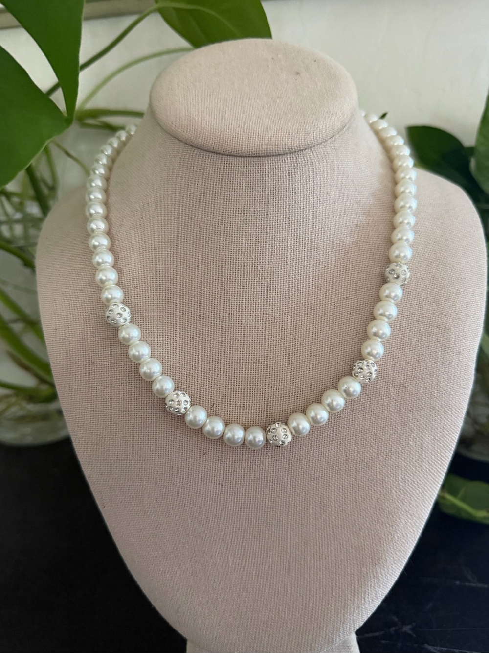 Vintage Fresh Water Pearl & Swarovski Crystal Beads Bridal Necklace